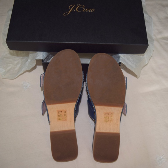 J. Crew Blue Leather Double Buckle Sandals with Wood Sole, in box - Size 9.5 - Picture 5 of 6